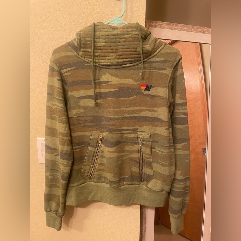 Aviator Nation Green Camouflage Sweatshirt Size X-Small.